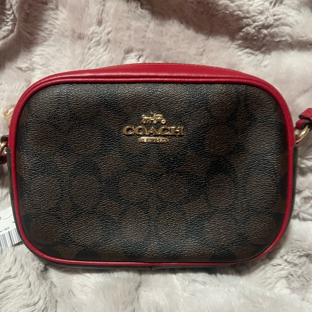 NWT Coach Mini Jamie Camera Bag Signature Canvas Brown 1941 Red